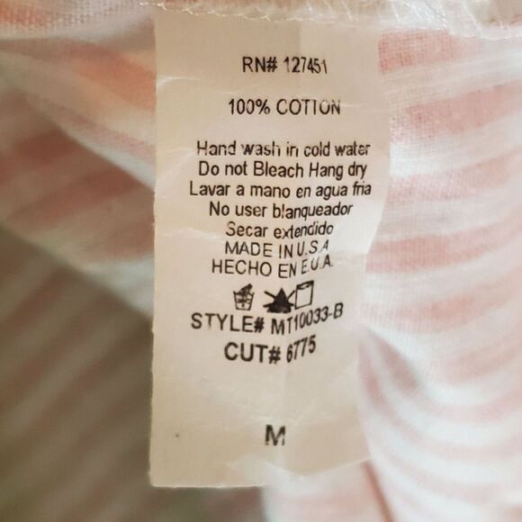 Lavender Field Women’s Cotton Top M Pink White Casual Boho V Neck Bell Sleeve - Picture 7 of 9